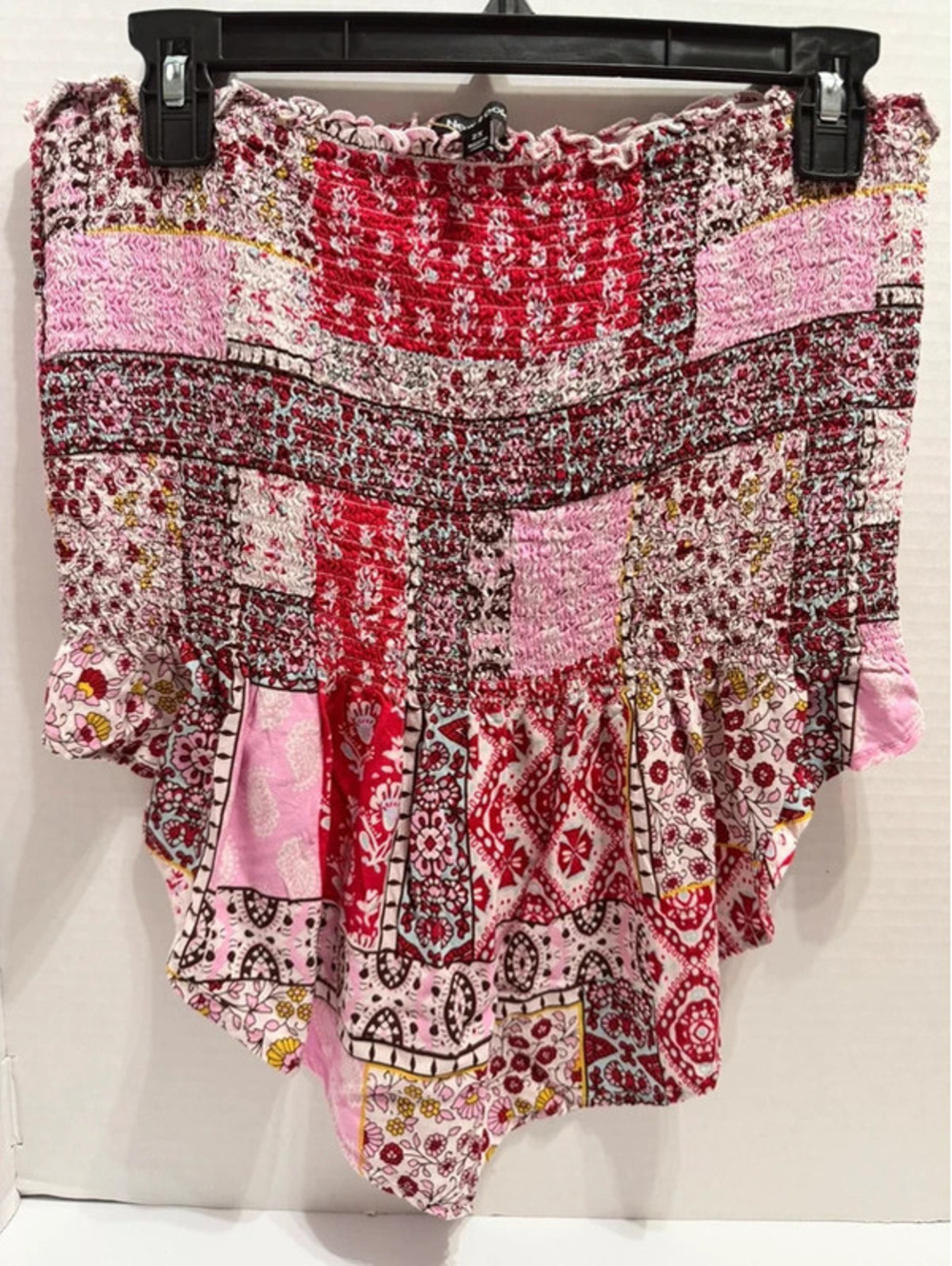 New Look Women’s 2X Pink Smocked Patchwork Tube Top w/ Handkerchief Hem